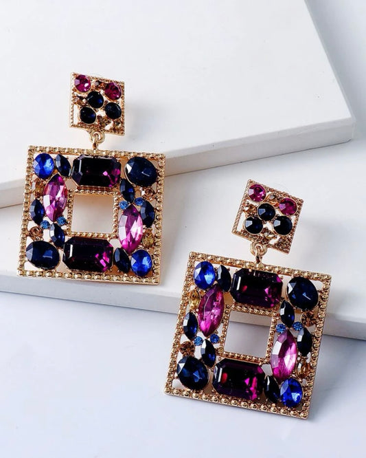 Rhinestone Multi/ Purple Drop Earrings