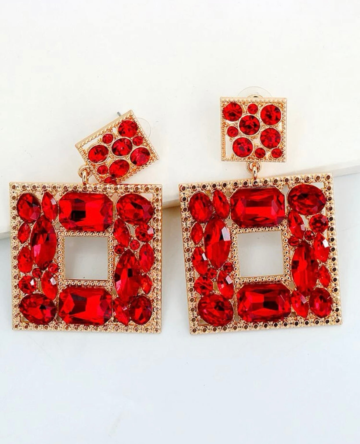 Rhinestone Red Drop Earrings